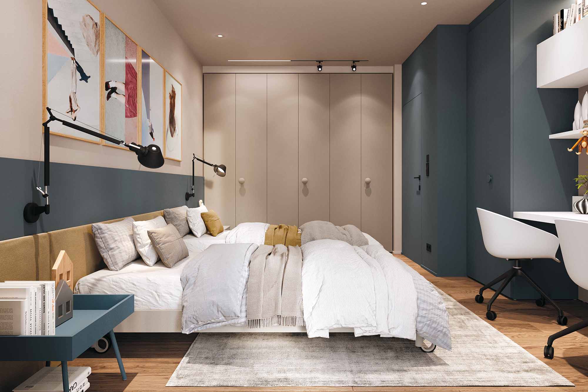 Cameretta moderna con letti sommier e boiserie Kids 2501 - La Casa Moderna