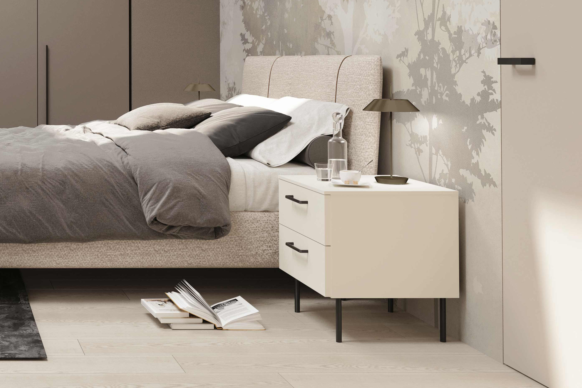 Comodino con maniglia e piedi in metallo nero - La Casa Moderna