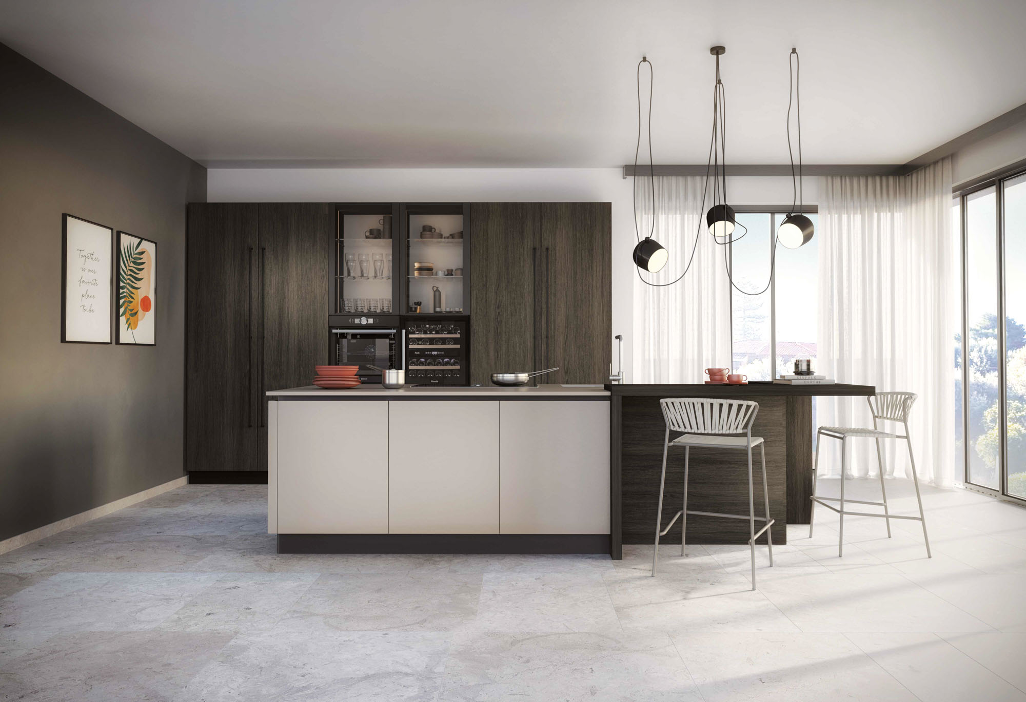 Cucina a isola legno grigio e vetro Pratica 2311 - La Casa Moderna