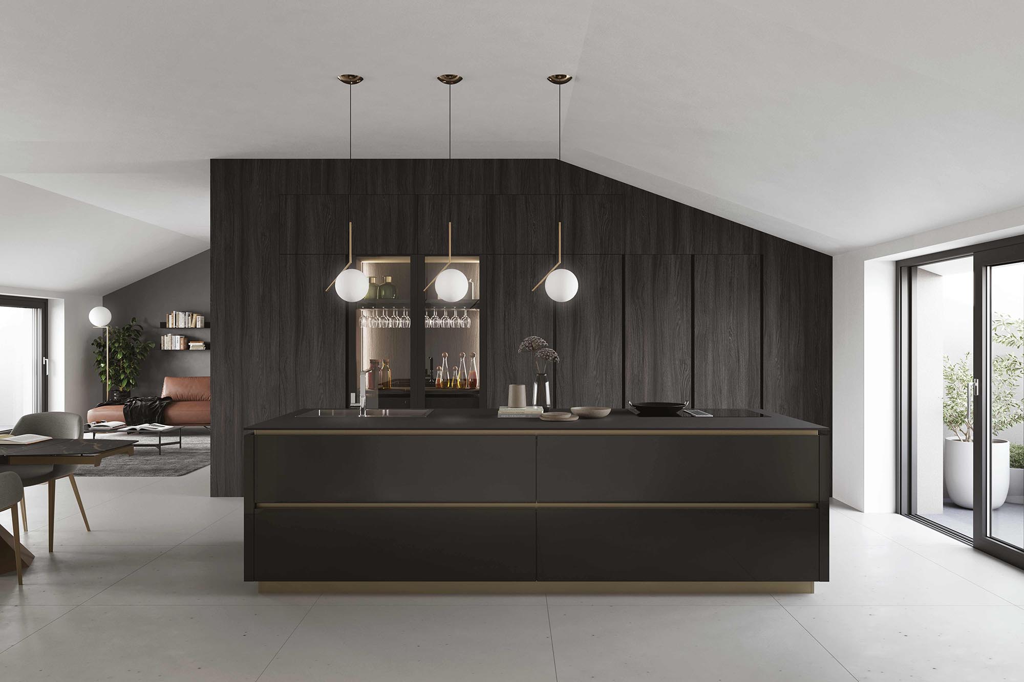 Cucina a isola laccata con colonne effetto legno sistematica 2317 - La Casa Moderna