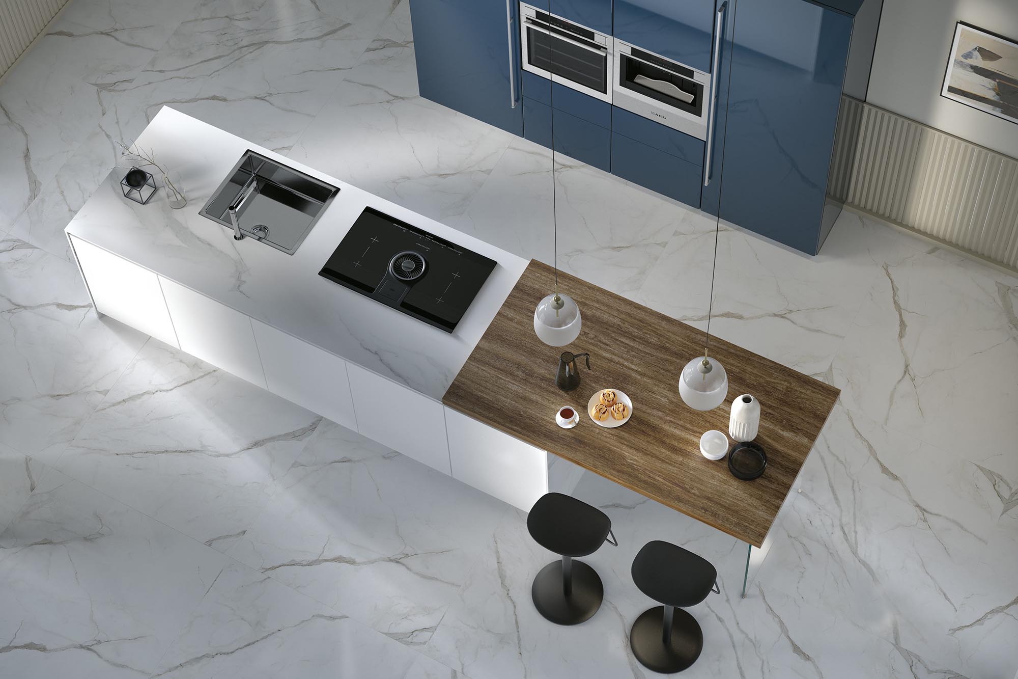 Cucina a isola con colonne laccato lucido Pratica 2233 - La Casa Moderna