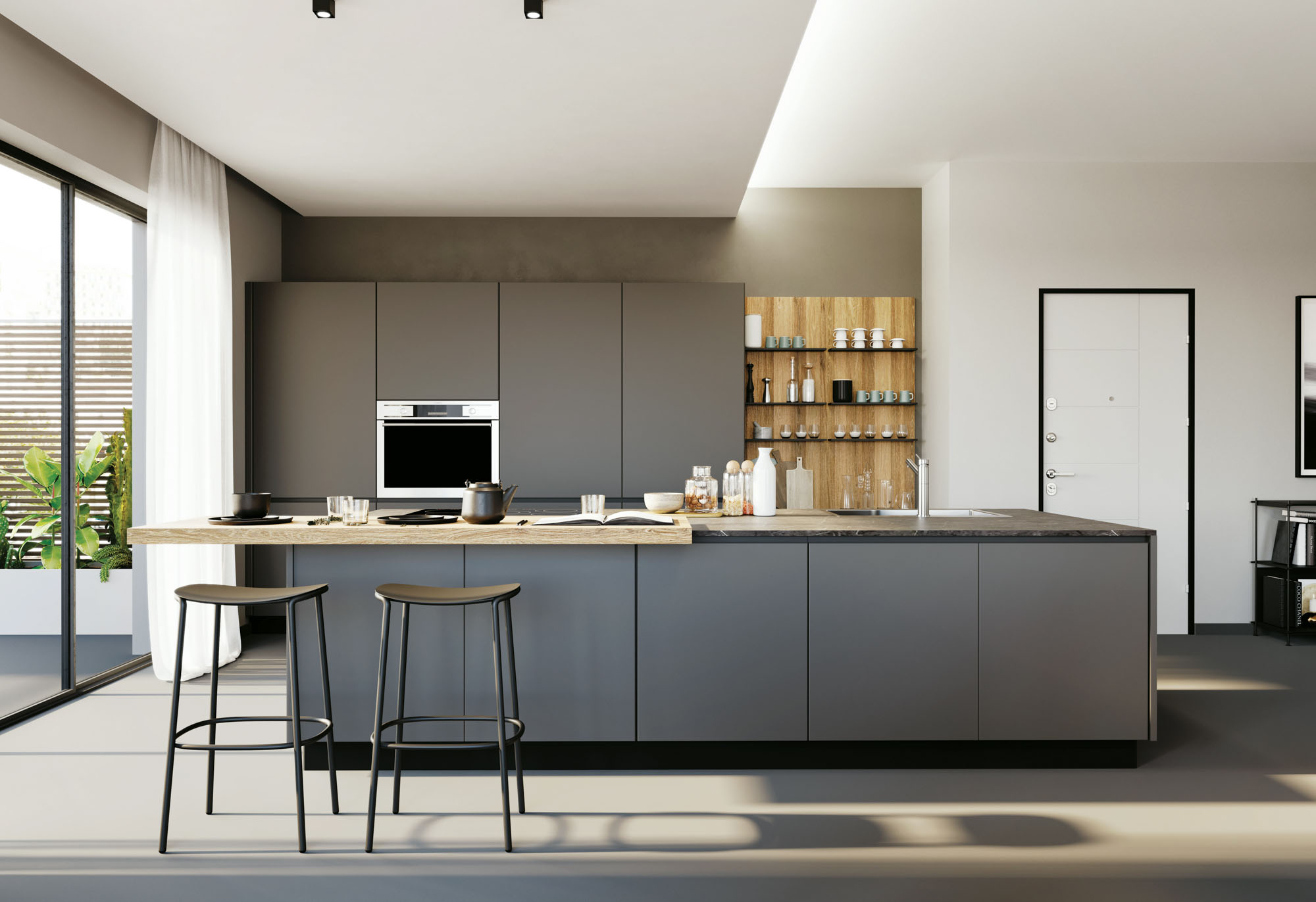 Cucina a isola grigio scuro Pratica 2207 - La Casa Moderna