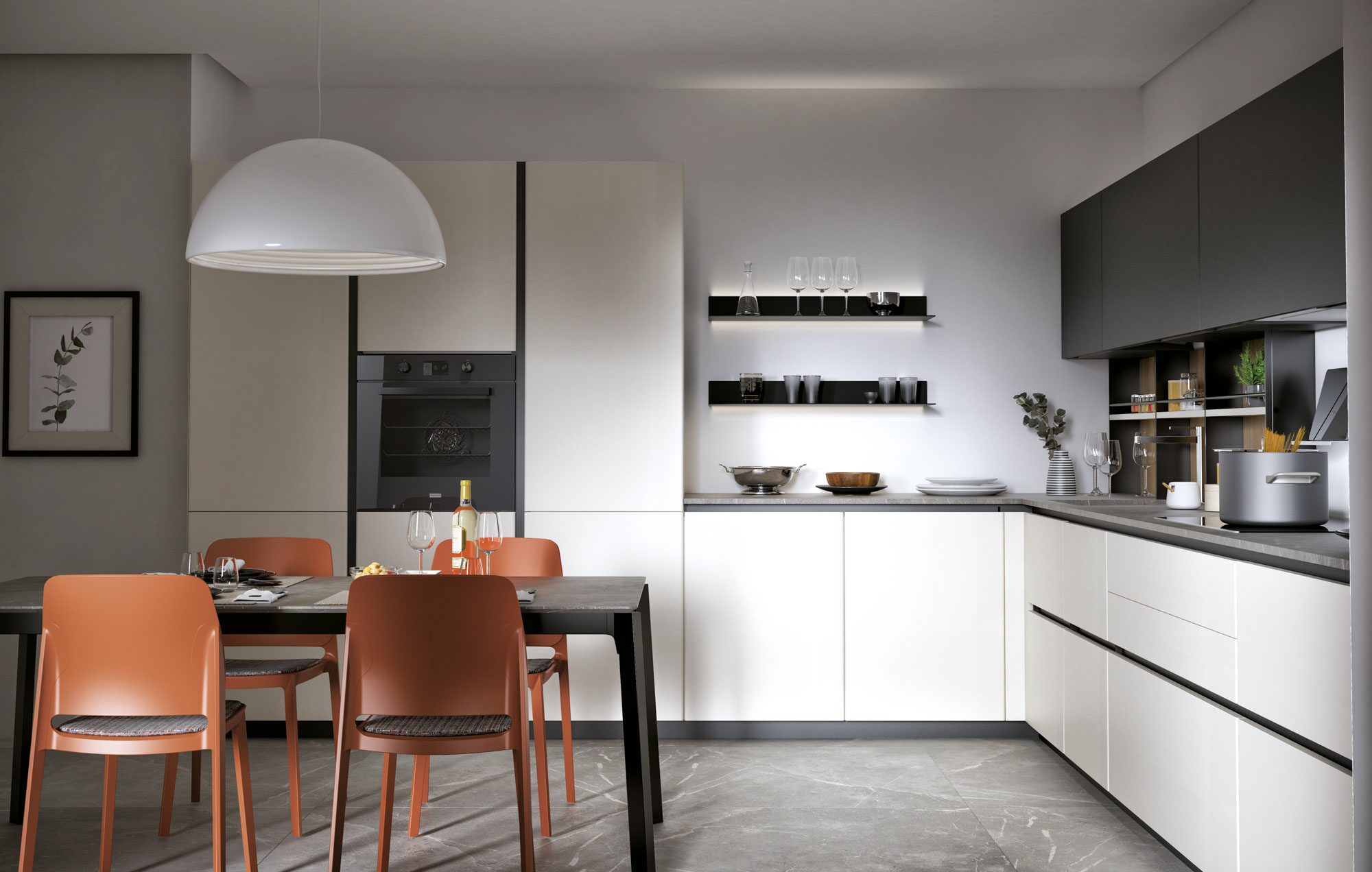 Cucina ad angolo con top effetto pietra Pratica 2210 - La Casa Moderna