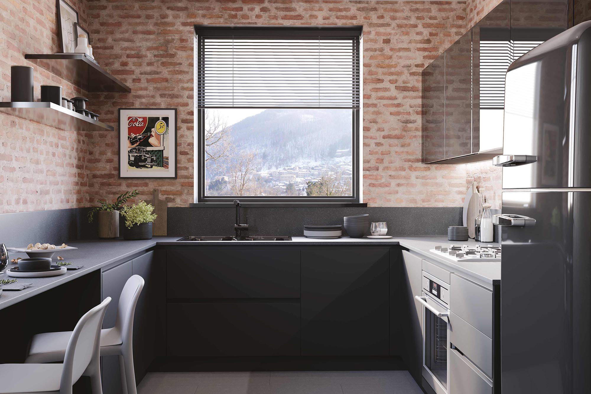 Cucina nera a doppio angolo Pratica 2305 - La Casa Moderna