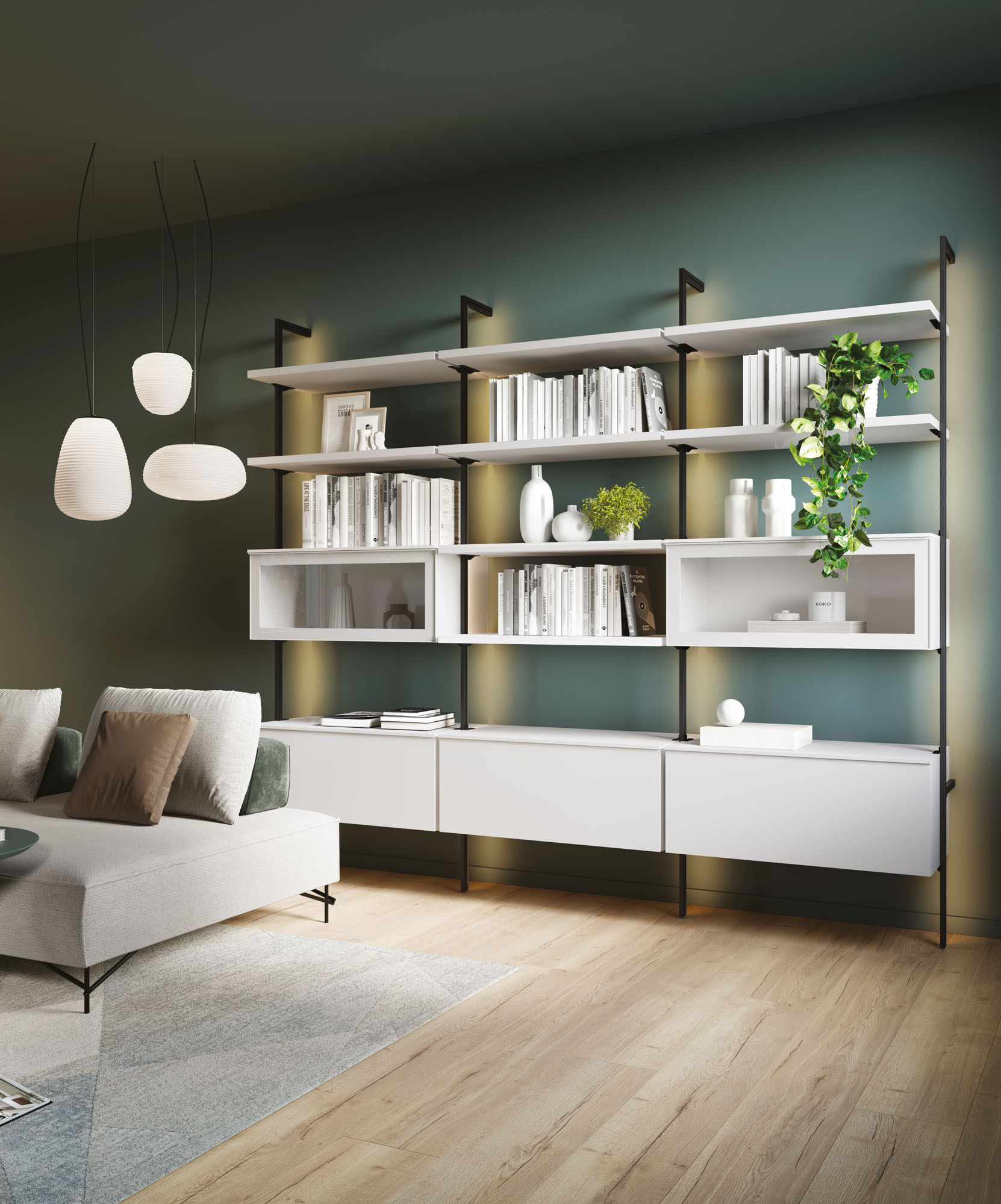 Libreria bianca con cassetti e vetrine Global Day 2304 - La Casa Moderna