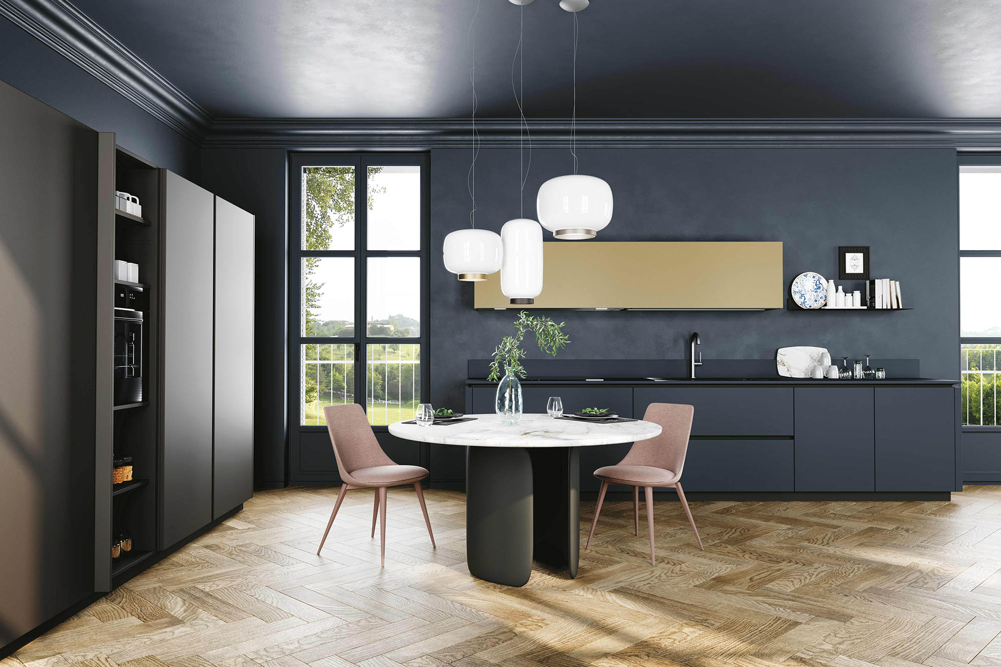 Cucina lineare blu e marrone - Sistematica 2301