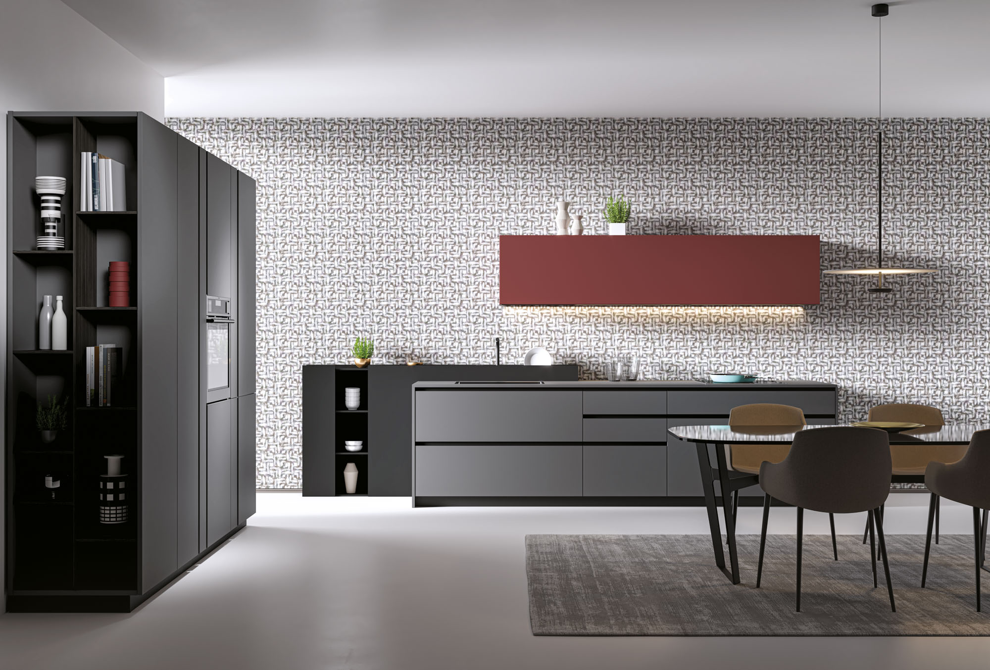 Cucina lineare grigio rosso nero - Sistematica 2302