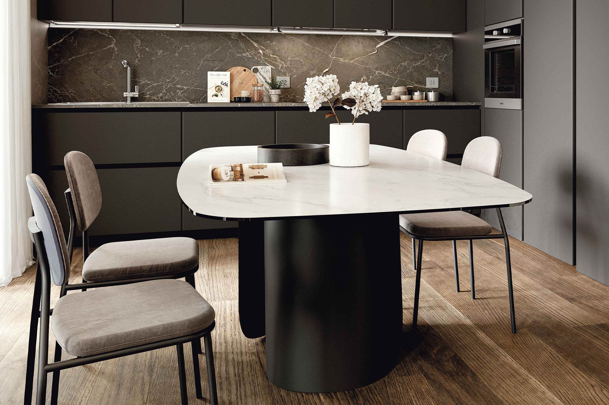 Tavolo in ceramica e piano a botte zafu - La Casa Moderna