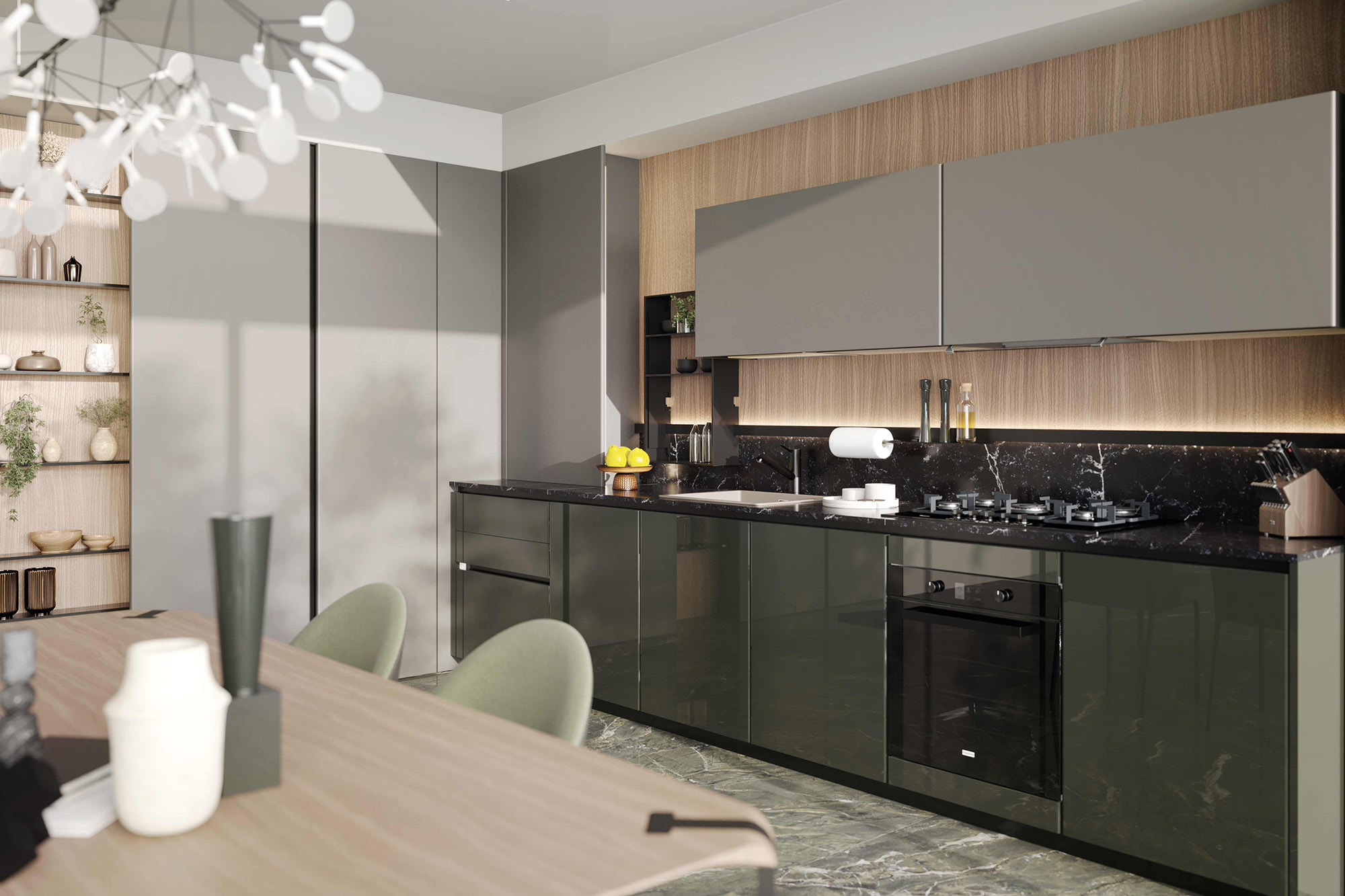 Cucina angolo verde lucido pratica 2605 - La Casa Moderna